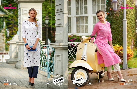 100Miles Berries kurtis with pants wholesale catalogue online. Buy 100 Miles Kurtis with pants catalogue Berries in wholesale rate online for business 