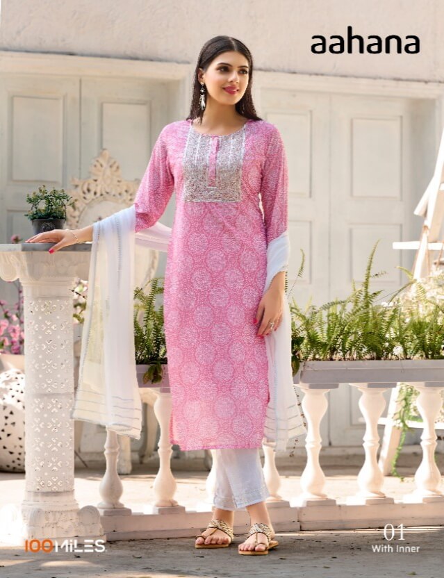100Miles Aahana Kurti Pant Dupatta Set Catalog In Wholesale Price. Purchase Full Catalog of 100Miles Aahana In Wholesale Price Online