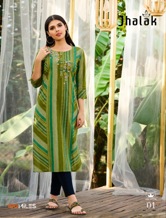 100Miles Jhalak Cotton Kurtis Wholesale Catalog. Purchase Full Catalog of Cotton Kurtis In Wholesale Price Online