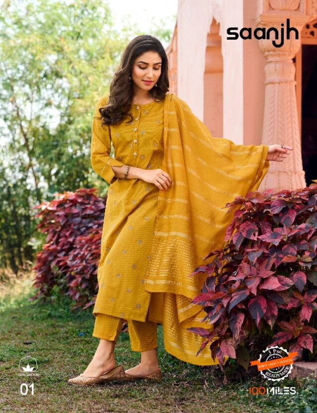 100Miles Saanjh Kurti Pant Dupatta Set Catalog In Wholesale Price. Purchase Full Catalog of 100Miles Saanjh In Wholesale price