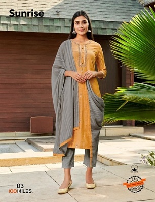100Miles Sunrise Kurti with Pant And Dupatta wholesale catalog, Buy Full catalog of 100Miles Sunrise Kurti with Pant And Dupatta At wholesal Price