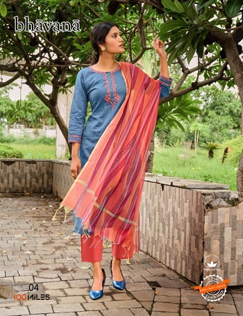 100Miles Bhavana Readymade Dress Collection, Buy 100Miles Bhavana Kurti Pant Dupatta Full Catalog at Wholesale Price