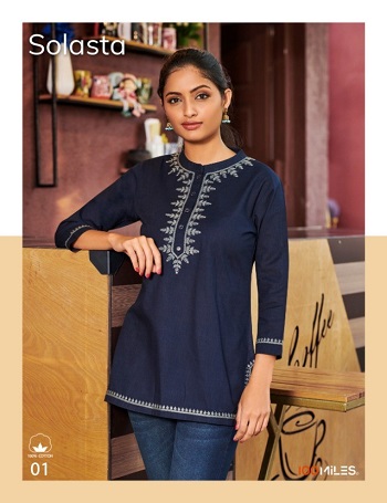 Solasta Women Tunic Top Wholesale Catalog By 100Miles Brand, Purchase Six Designs Combo Pack of Ladies Tunic Top Solasta at Wholesale Price Online, Cotton Linen Western Tops Catalog Solasta
