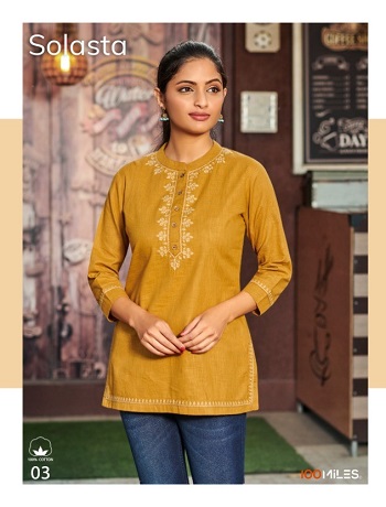 Solasta Women Tunic Top Wholesale Catalog By 100Miles Brand, Purchase Six Designs Combo Pack of Ladies Tunic Top Solasta at Wholesale Price Online, Cotton Linen Western Tops Catalog Solasta
