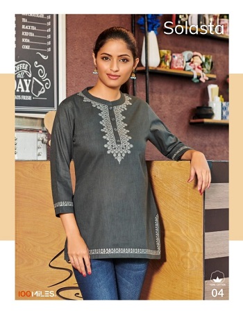 Solasta Women Tunic Top Wholesale Catalog By 100Miles Brand, Purchase Six Designs Combo Pack of Ladies Tunic Top Solasta at Wholesale Price Online, Cotton Linen Western Tops Catalog Solasta