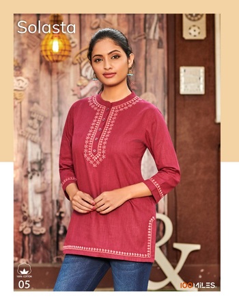 Solasta Women Tunic Top Wholesale Catalog By 100Miles Brand, Purchase Six Designs Combo Pack of Ladies Tunic Top Solasta at Wholesale Price Online, Cotton Linen Western Tops Catalog Solasta