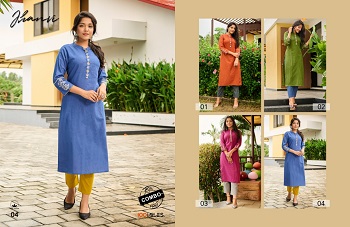 Jhanvi Kurtis With Pants Wholesale Catalogue by 100Miles, Four Colours Buch Of Ladies Kurtis With Pants Catalog Jhanvi by 100Miles
