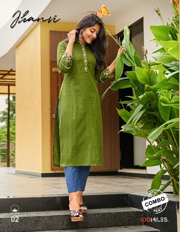 Jhanvi Kurtis With Pants Wholesale Catalogue by 100Miles, Four Colours Buch Of Ladies Kurtis With Pants Catalog Jhanvi by 100Miles