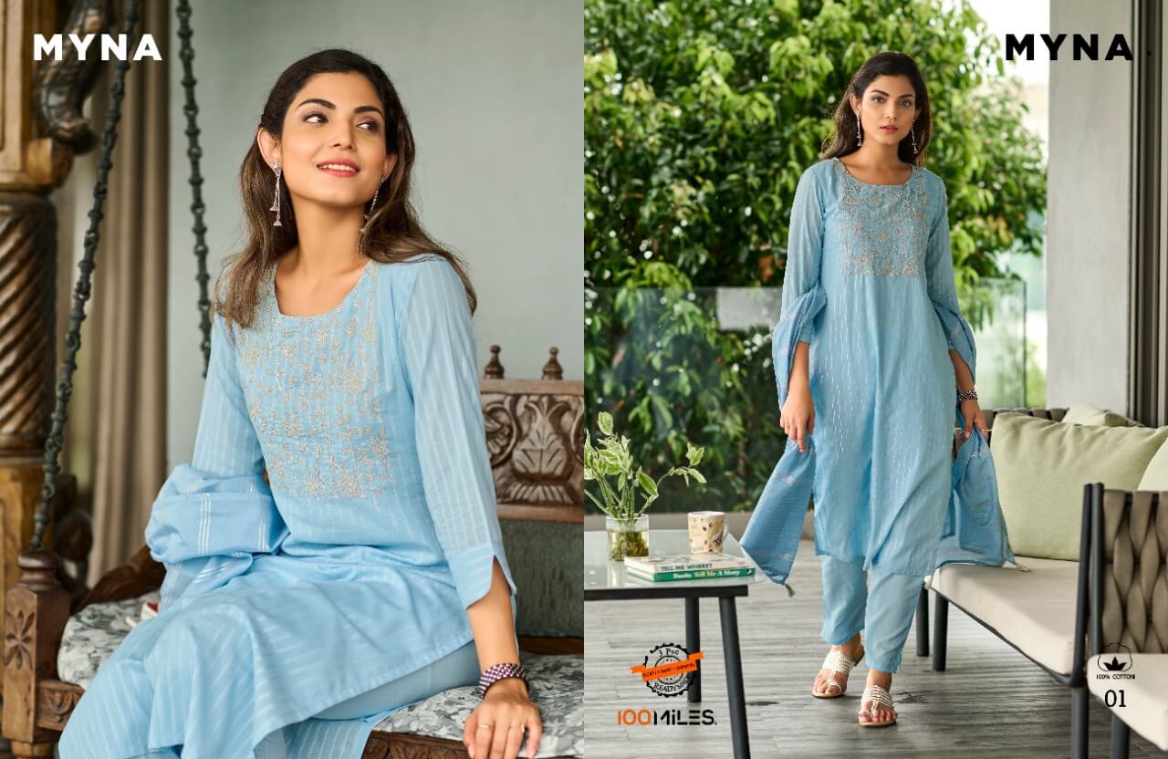 100Miles Myna Kurti Pant Dupatta Set Catalog, Buy 100Miles Myna Kurti pant Dupatta Set Full Catalog at Wholesale Rate Online