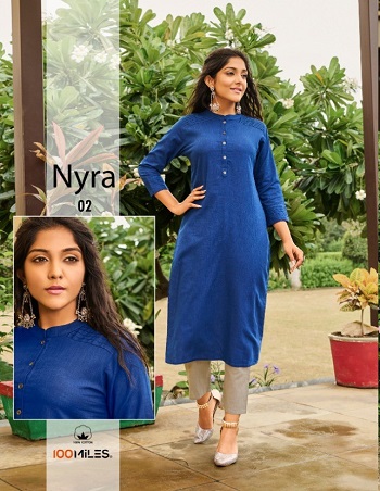 100Miles Nyra Kurtis Wholesale Catalogue, Four Piece Linen Cotton Fabric Kurtis Catalog Nyra by Brand 100Miles