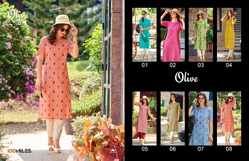 100Miles Olive Pure Cotton Kurtis Wholesale Catalogue. Shop Pure Cotton Kurtis in Wholesale for reselling from Manufacturer 100Miles Brand Online
