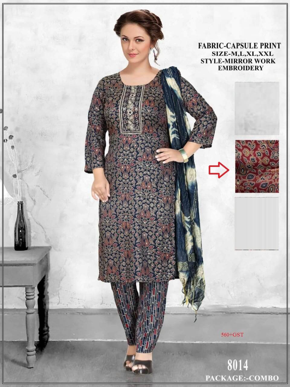 Rayon Capsule Print Design In 4 Size Bunch With Mirror Embroidery Handwork In Kurti.