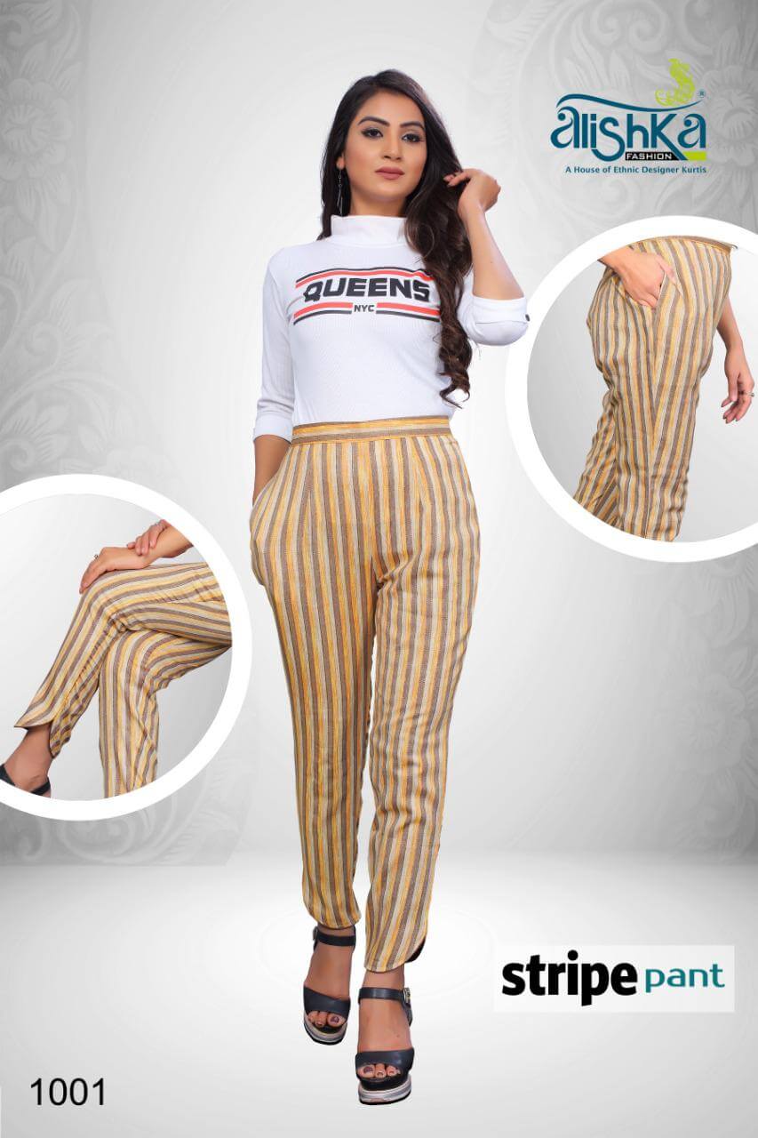 Alishka Fashion Rayon Stripes Pant Wholesale Catalog Collection, Buy Full Catalog of Alishka Fashion Strips Pant At Wholesale Price Online