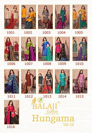 Cotton Printed Low Price Range Dress Materials Wholesale Catalogue Hungama volume 10, Purchase sixteen Pieces unstitched Ladies Dress in Wholesale Price 