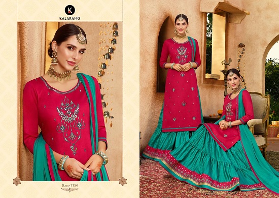 Kalarang Blossom Vol 10 wholesale catalogue. kalarang rang is four designs wholesale catalog with stylish designs top dupatta and stittched bottom