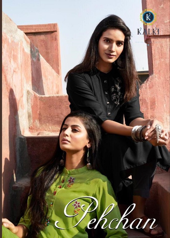 Kalki Fashion Kurtis Manufacturer Launches New Kurti Catlogue Pehchan. Kalki Fashion Pehchan catlogue is of 14 kG.Rayon Plain Fabric Kurtis. Kalki Fashion Pehchan Designer Hand Work & Accessory Work Fully Stitched Ladies Kurta Catalogue From Wholesale Bazar Of Surat. Kurti Wholesaler Of Surat Presents Pehchan 9 Designs Ladies Kurta Bunch With Best Quality Fabric. 