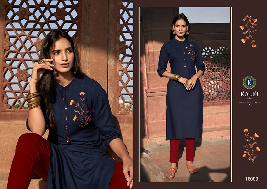 Kalki Fashion Kurtis Manufacturer Launches New Kurti Catlogue Pehchan. Kalki Fashion Pehchan catlogue is of 14 kG.Rayon Plain Fabric Kurtis. Kalki Fashion Pehchan Designer Hand Work & Accessory Work Fully Stitched Ladies Kurta Catalogue From Wholesale Bazar Of Surat. Kurti Wholesaler Of Surat Presents Pehchan 9 Designs Ladies Kurta Bunch With Best Quality Fabric. 