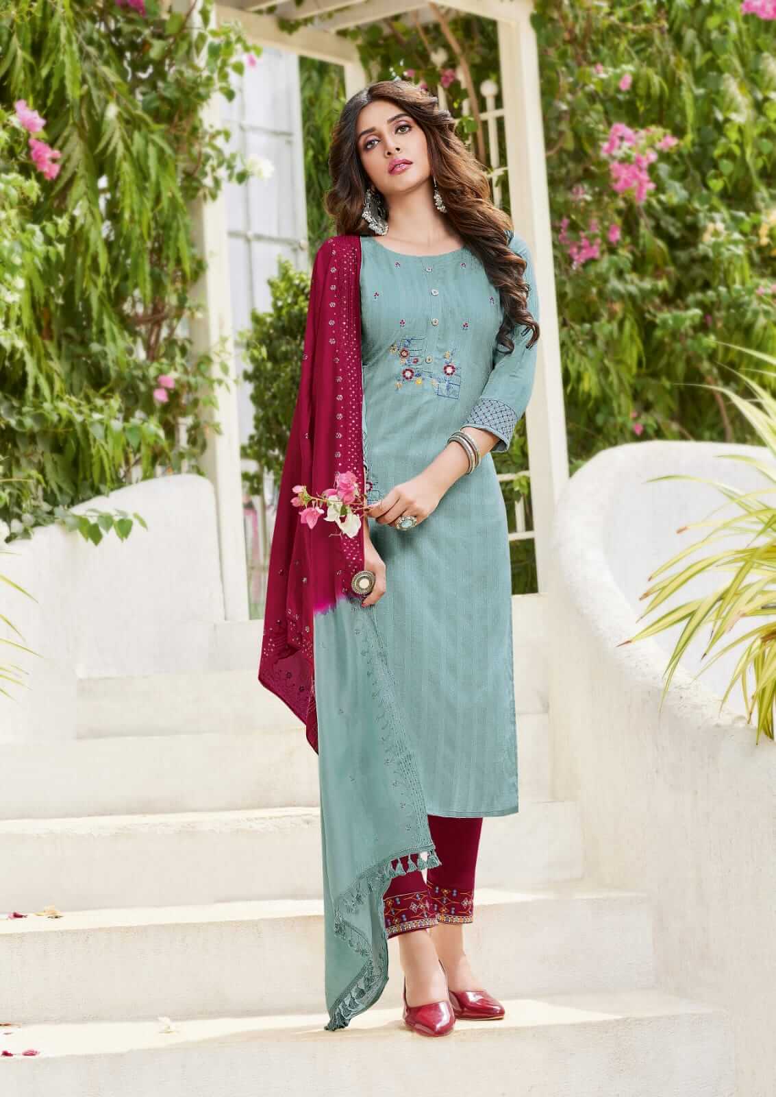 Reyon Alia Cut Partywear Embroidered Kurti Pant Dupatta Set, Size: M To  Xxl, Cambric 60 60 at Rs 875/piece in Jaipur