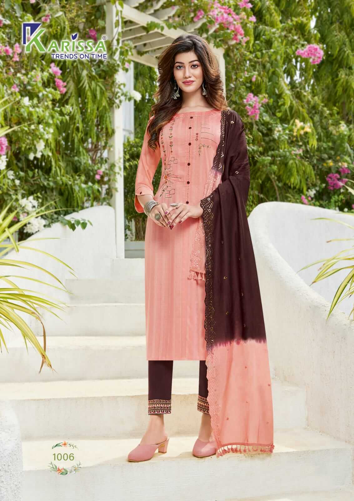 Karissa Apsara Kurti Pant Dupatta Set Wholesale Catalog. Purchase Full Catalog of Kurti Pant Dupatta Set In Wholesale Price Online