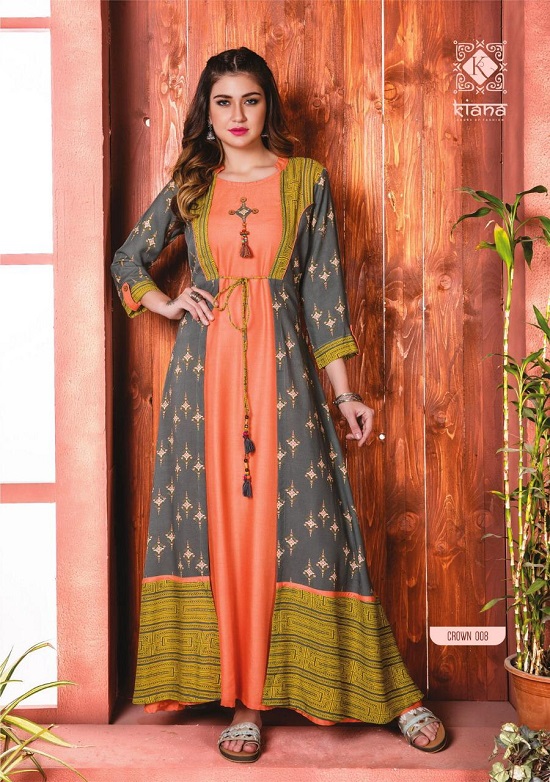kiana crown m Aarvee Creation Kiana Crown Rayon Cotton Slub Corra Silk Hand Work Embroidery Work Kurtis Catalog