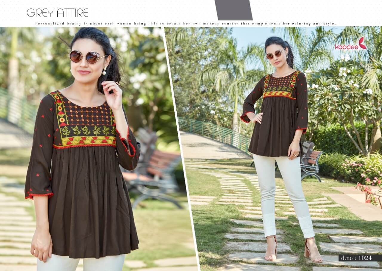 Koodee Videshi Vol 4 Rayon Weastern Top Catalog In Wholesale Price. 