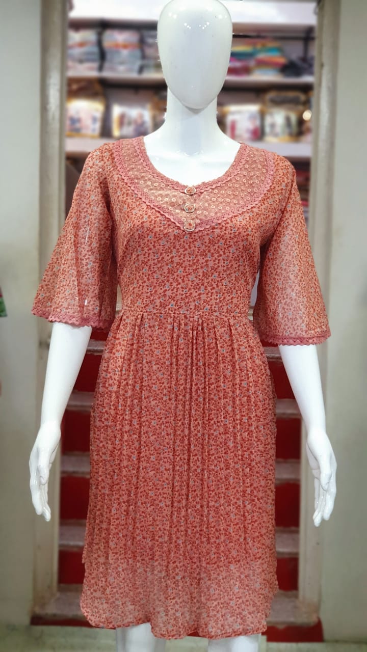 Ladies Georgette Print Frock Wholesale Catalog. Purchase Full Catalog of Frock In Wholesale Price Online