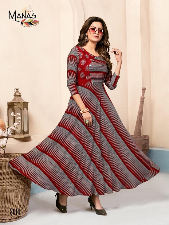 STAR BY POONAM DESIGNER BRAND - PURE RAYON HANDWORK AND PRINTED NAYARA CUT GOWN  STYLE KURTI -WHOLESALER AND DEALER