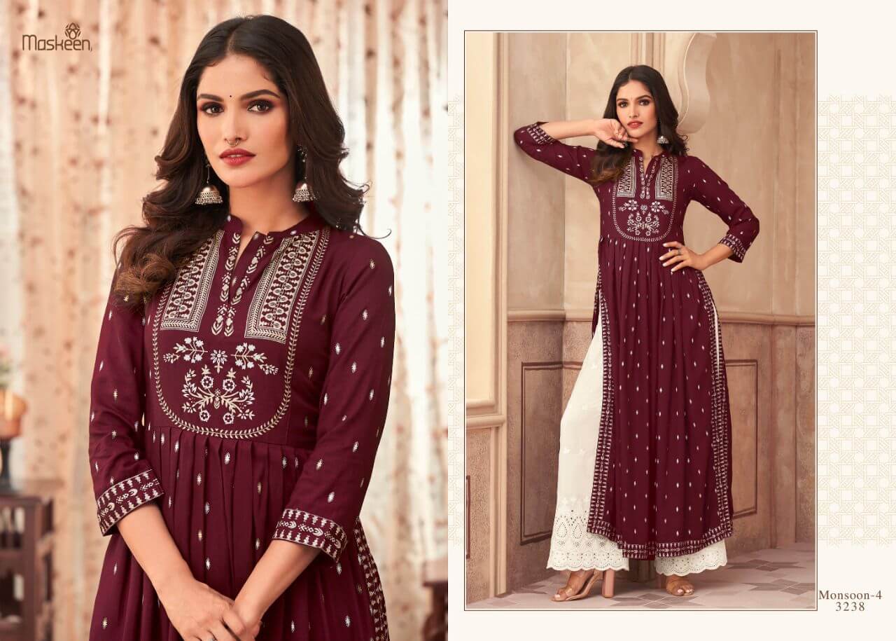 Maskeen Monsoon Vol 4 Rayon Kurti With Bottom Catalog In Wholesale Price. Purchase Full Catalog of Maskeen Monsoon Vol 4 Catalog In Wholesale Price Online