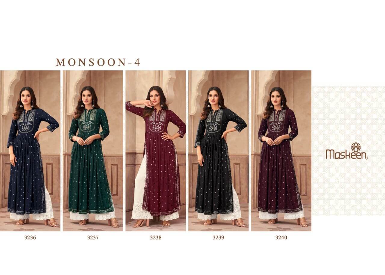 Maskeen Monsoon Vol 4 Rayon Kurti With Bottom Catalog In Wholesale Price. Purchase Full Catalog of Maskeen Monsoon Vol 4 Catalog In Wholesale Price Online