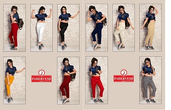 Pahervesh Presents Ladies Cotton Pant Venus Wholesale Catalogue. Buy Pahervesh Venus Cotton Flex Womens Cigarette pants catalogue in bulk online.Shop Womens Pants In Wholesale Online Direct From Manufacturer of womens Clothings. Buy Low Rate Womens Pants In Wholesale From Surat Pants Manufacturer. Venus Pants one Side Pocket And One Side Zipper Streight Pattern. Sizes M 30 L 32 XL 34 XXL 36 West