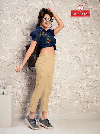 Pahervesh Presents Ladies Cotton Pant Venus Wholesale Catalogue. Buy Pahervesh Venus Cotton Flex Womens Cigarette pants catalogue in bulk online.Shop Womens Pants In Wholesale Online Direct From Manufacturer of womens Clothings. Buy Low Rate Womens Pants In Wholesale From Surat Pants Manufacturer. Venus Pants one Side Pocket And One Side Zipper Streight Pattern. Sizes M 30 L 32 XL 34 XXL 36 West