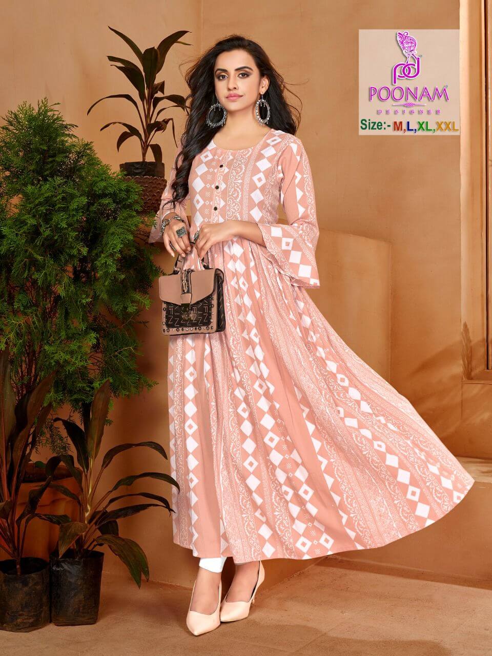 Poonam Crush Print 2 Designer Ethnic Wear Long Kurti : Textilecatalog