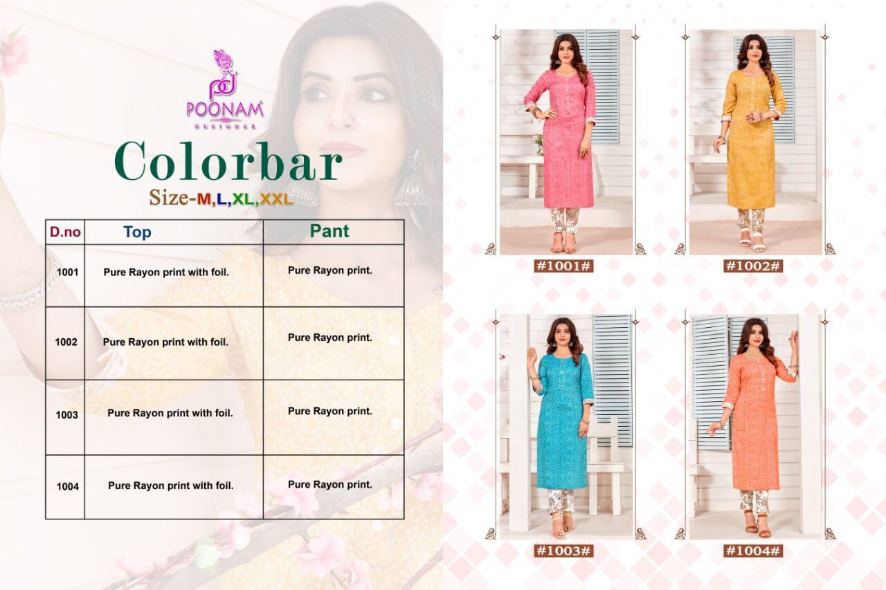 Poonam Designer Colorbar Kurti With Pant Catalog In Wholesale Price. Purchase Full Catalog of Poonam Designer Colorbar In Wholesale Price Online