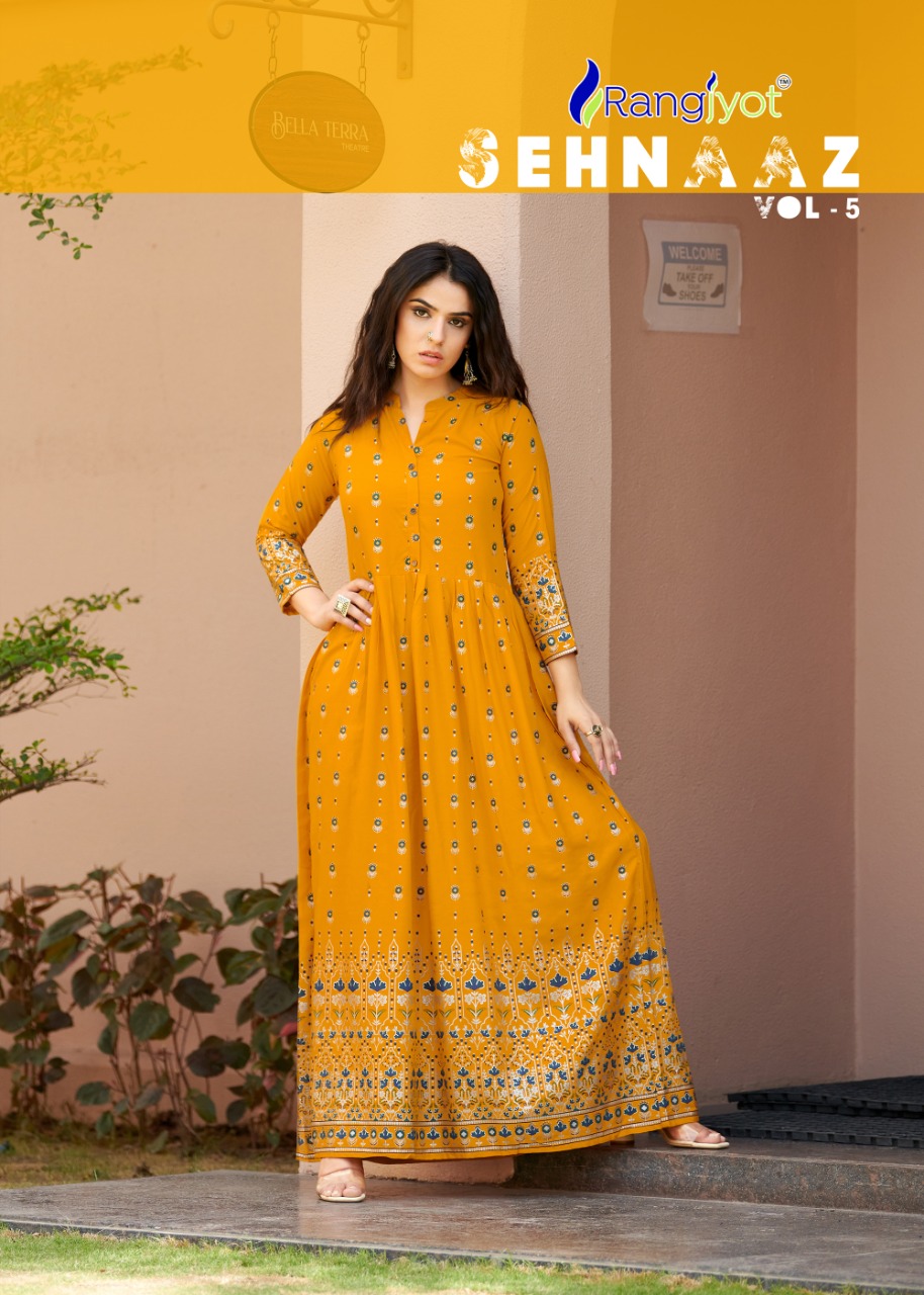 Rangjyot Sehnaaz Vol 5 Ladies Gown Wholesale Catalog. Purchase Full Catalog of Ladies Gown In Wholesale Price Online