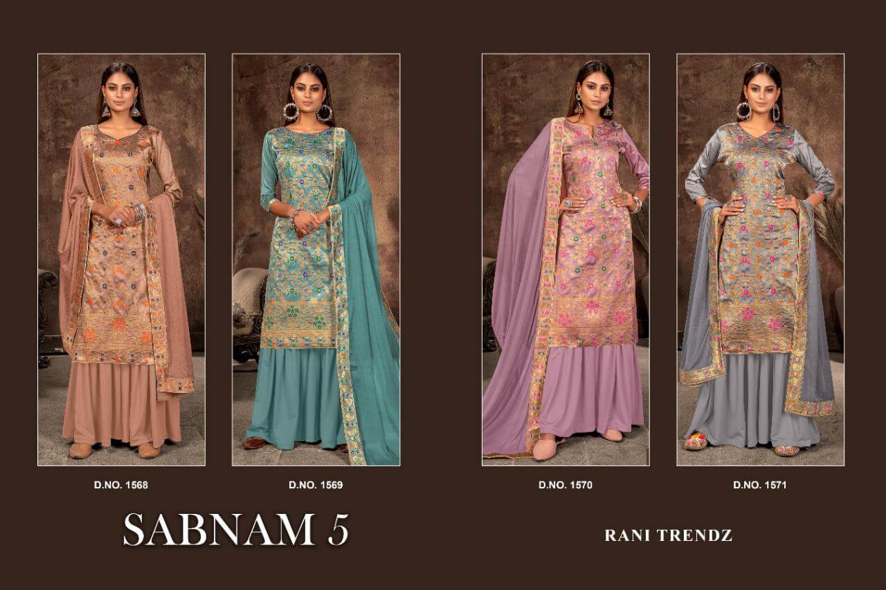 Rani Trendz Sabnam Vol 5 Dress Material Wholesale Catalog. Purchase Full Catalog of Dress Material In Wholesale Price Online