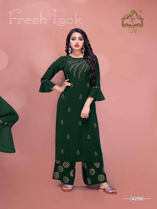 Rijiya Trends RT Swarovski Vol 2 Kurtis With Plazzo Wholesale Catalogue. Rijiya Trends RT Launches New Catalogue Of Georgette Top With Plazzo and Beautiful Diamond Work and Foil Print. RT Swarovski Vol 2 is latest designs matched with current fashion trends  Kurtis with plazzo set from ladies kurtis manufacturer from surat. We presents RT kurti with plazzo set in best wholesale price for retail business of women wear 