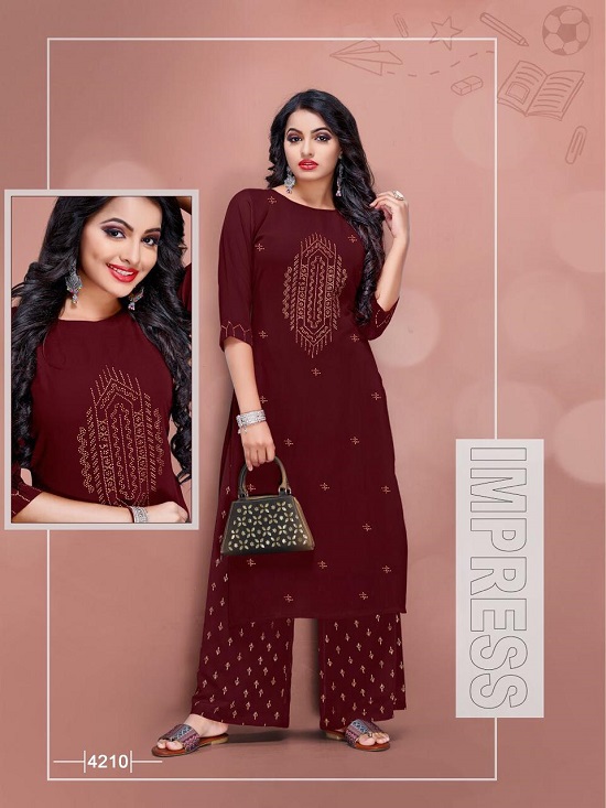 KAJAL BY PAAVI 01 TO 06 SERIES RAYON SWAROVSKI UMBRELLA KURTIS