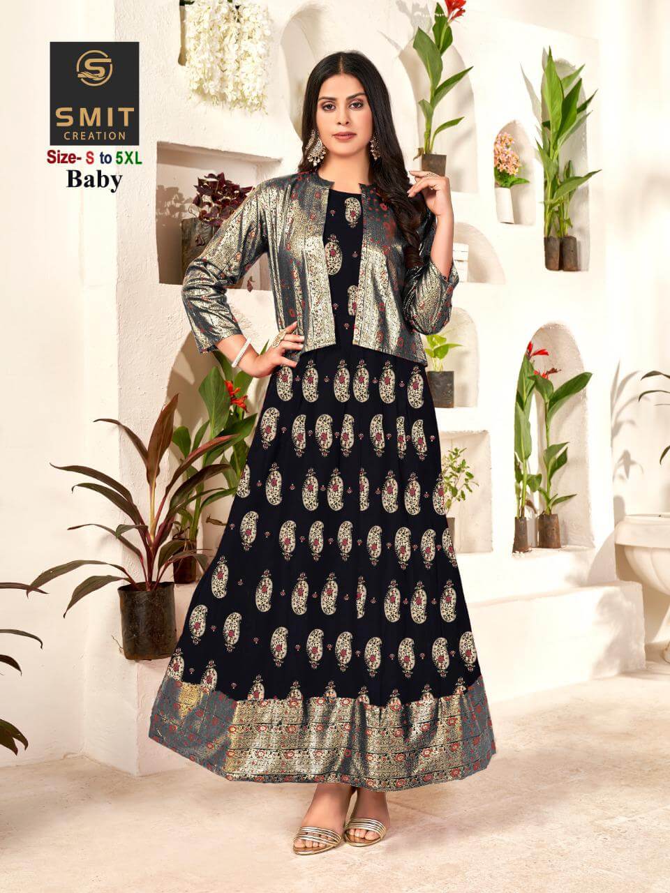 Grey Coloured Separate Jacket Style Gown For Girls – Betty Ethnic India