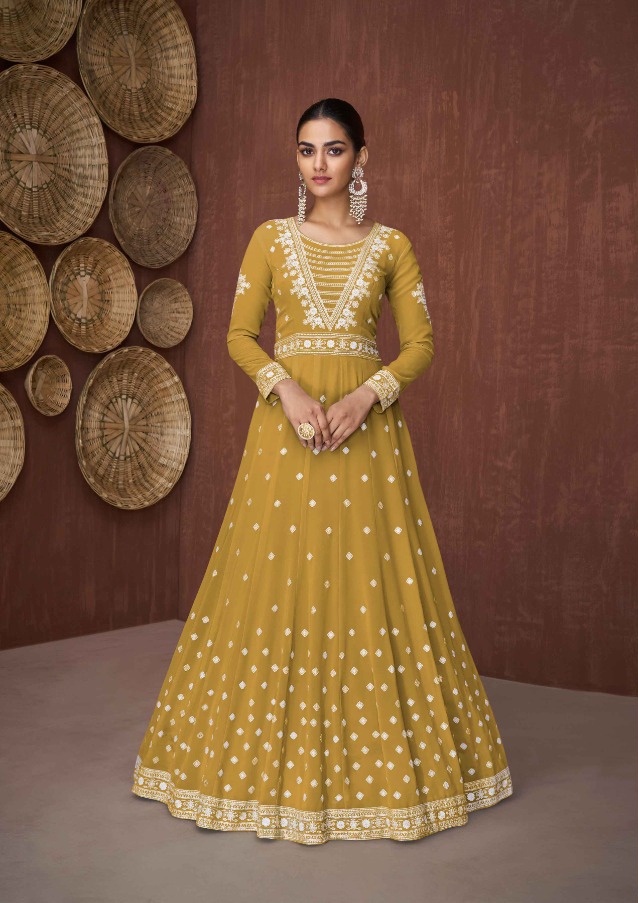 Organza Chex Self Design Ladies Readymade Gown Wholesale, 4 Color at Rs  949/piece in Surat