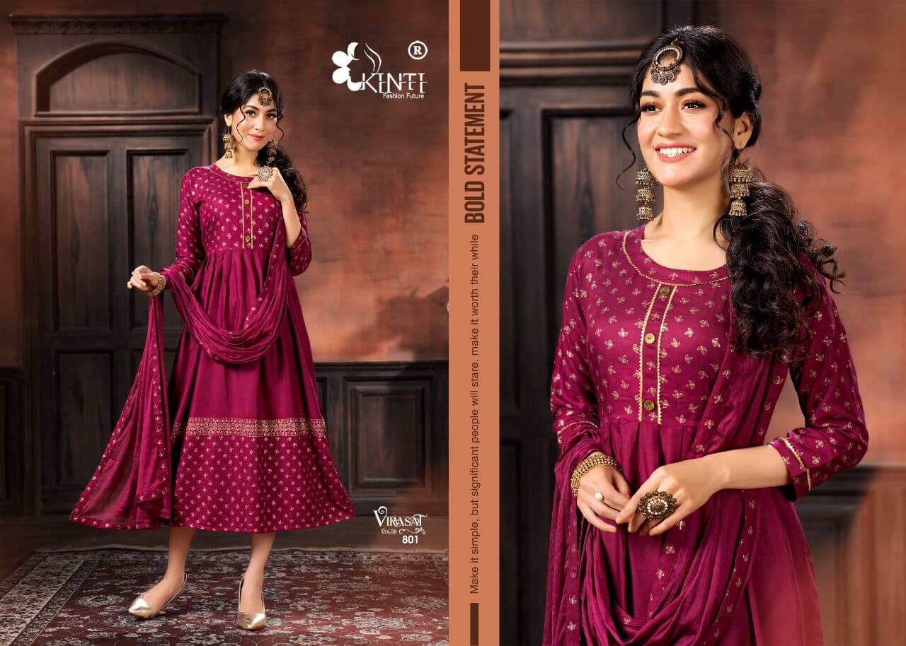 Virasat Vol 8 Rayon Kurti With Dupatta Wholesale Catalog By Kinti, Buy Full Catalog of Virasat Vol 8 Rayon Kurti With Dupatta At Wholesale Price