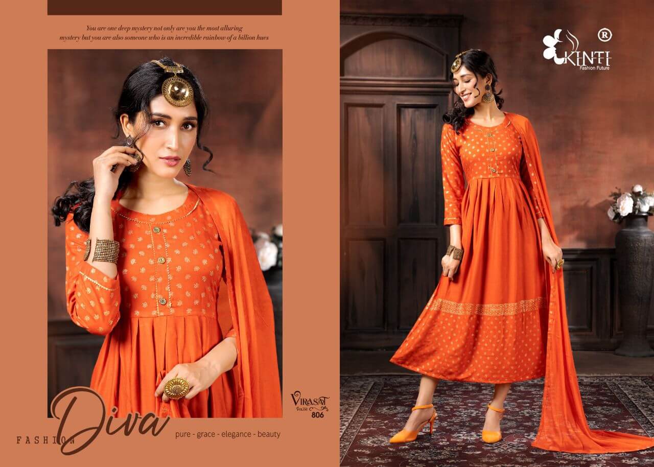 Virasat Vol 8 Rayon Kurti With Dupatta Wholesale Catalog By Kinti, Buy Full Catalog of Virasat Vol 8 Rayon Kurti With Dupatta At Wholesale Price