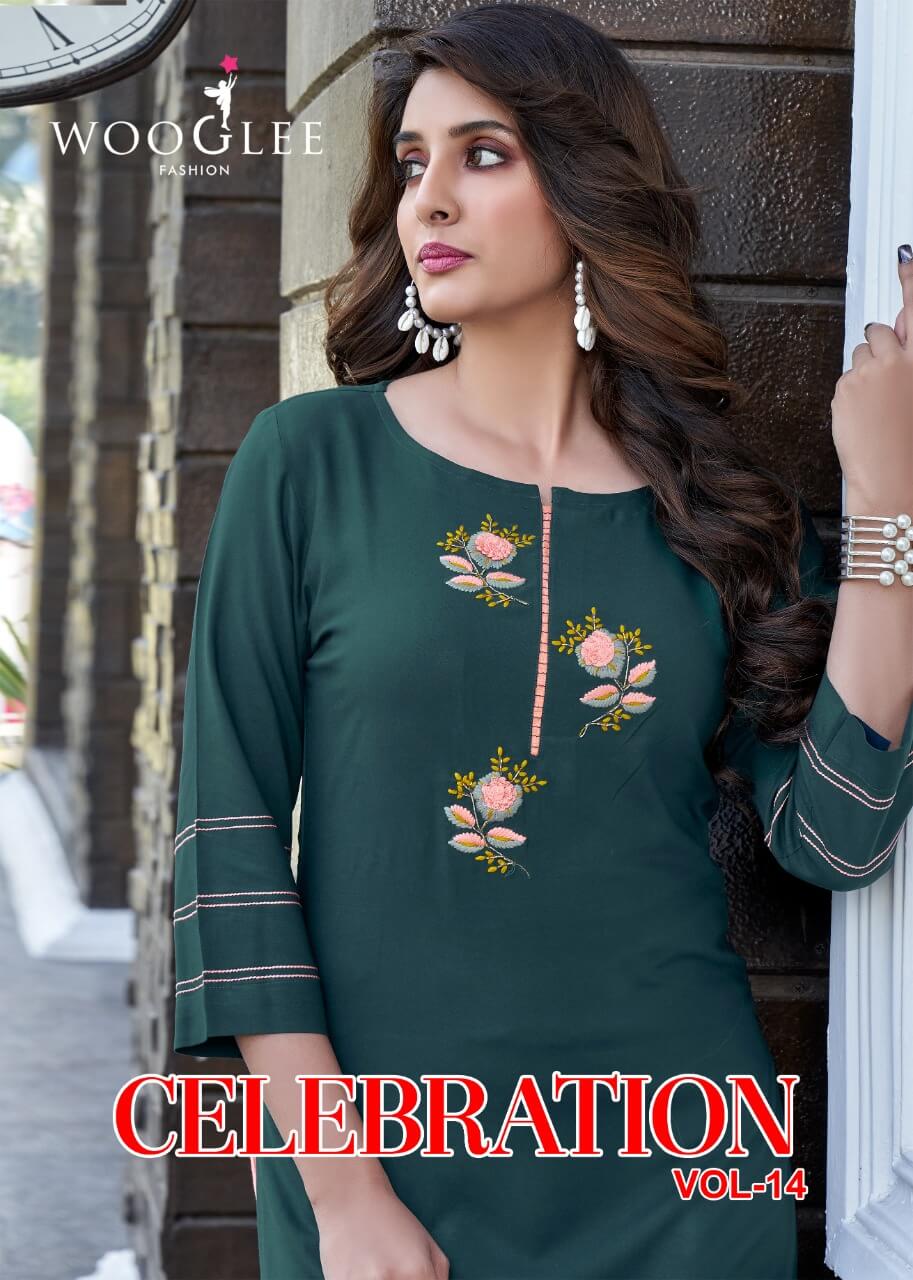 Wooglee Celebration 14 Rayon Embroidery Kurti Bottom Wholesale Catalog, Buy full Catalog of Wooglee Celebration 14 Kurti At Wholesale Price