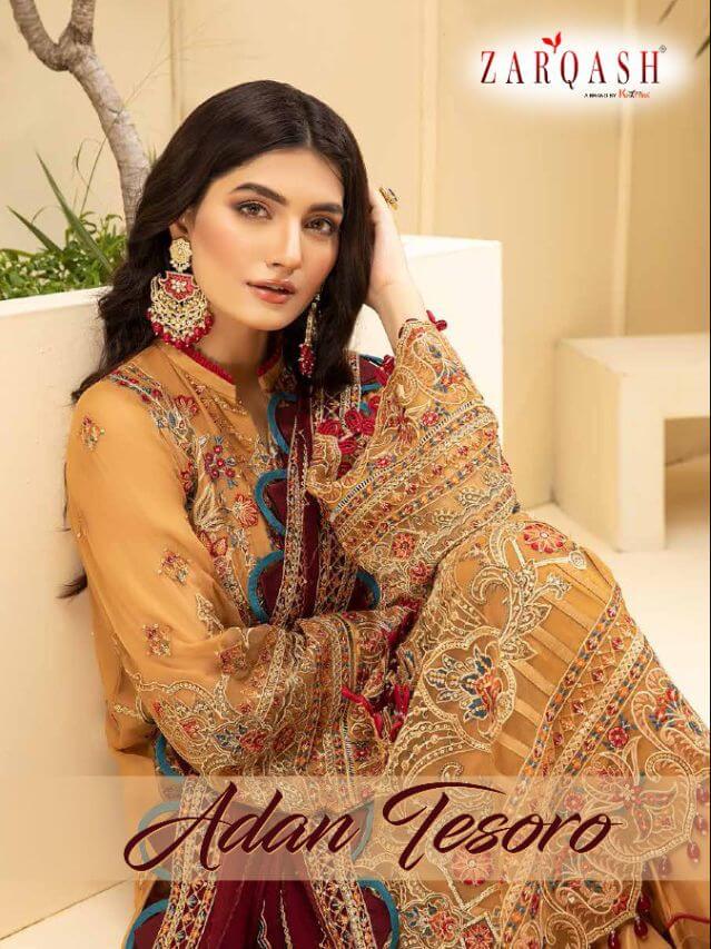 Zarqash Adan Tesoro Georgette Dress Materials Catalog At Wholesale Rate