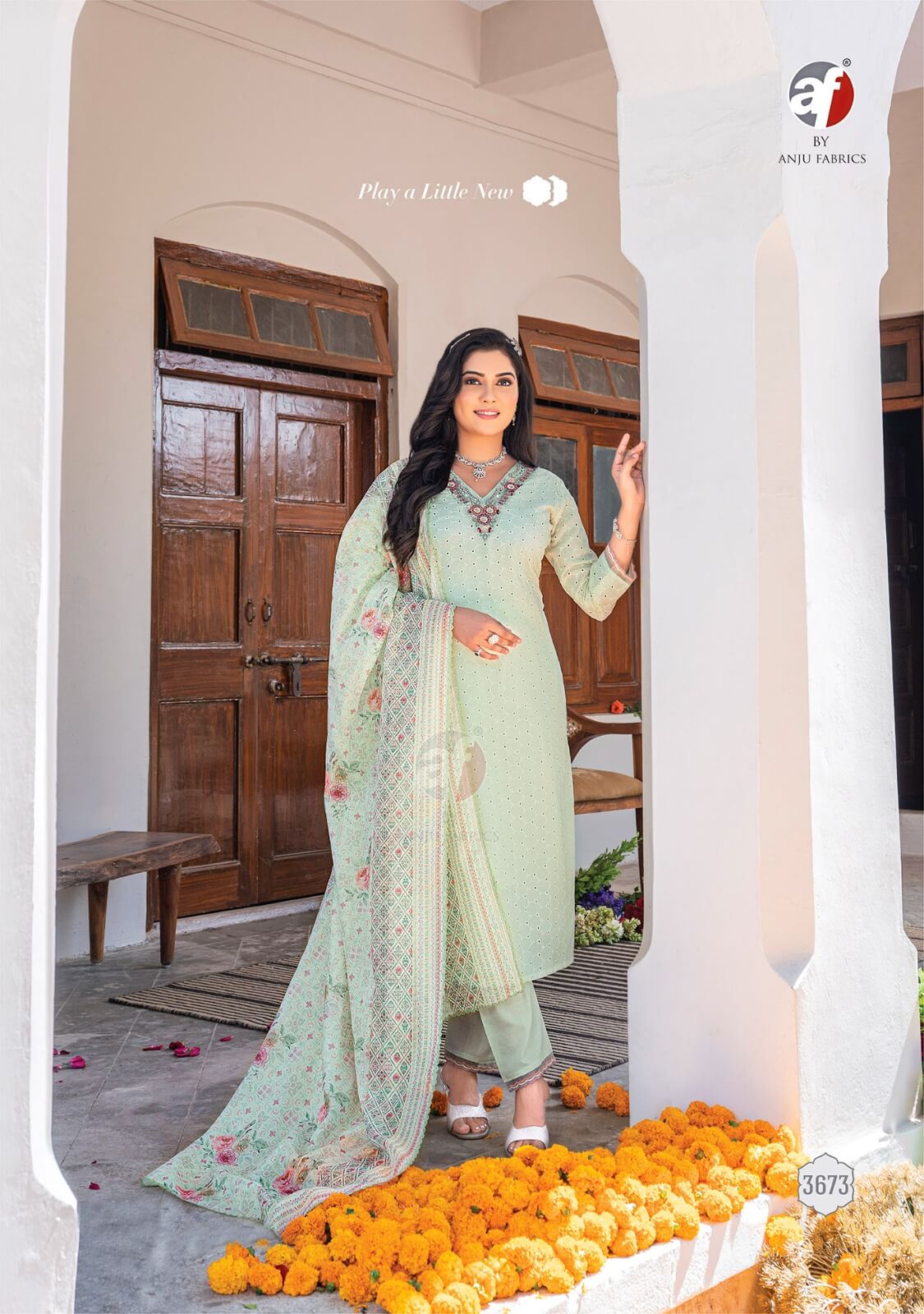 Cotton Schiffli Front And Back with Handwork And Embroidery With Digital Print Dupatta