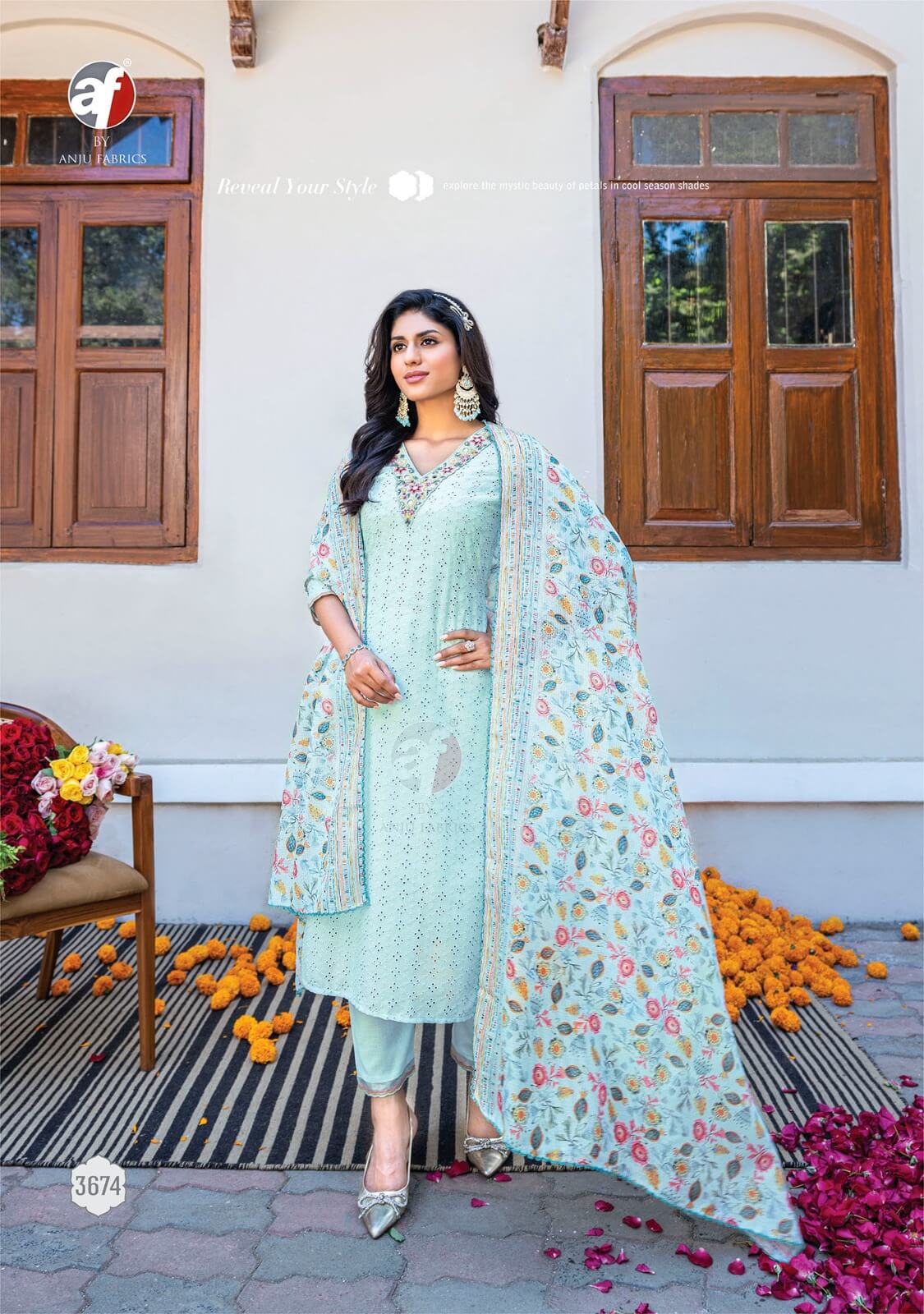 Cotton Schiffli Front And Back with Handwork And Embroidery With Digital Print Dupatta