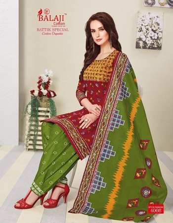 Balaji Cotton Battik vol 4 cotton Dress Materials wholesale catalogue. Batik print cotton dress materials in wholesale price online for reselling.