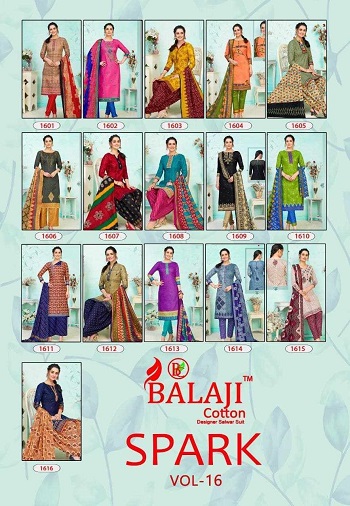 Cotton Print Wholesale Dress Material Catalog Spark vol 16 By Balaji Cotton, Shop Balaji unstitched Dress Catalogues in Bulk Price for Selling