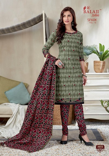 Balaji Cotton Spark Vol 15 Cotton Printed Dress Materials Wholesale Catalogue. Buy Cotton Unstitched Dress Material with cotton Dupatta and bottom at wholesale price online for Business