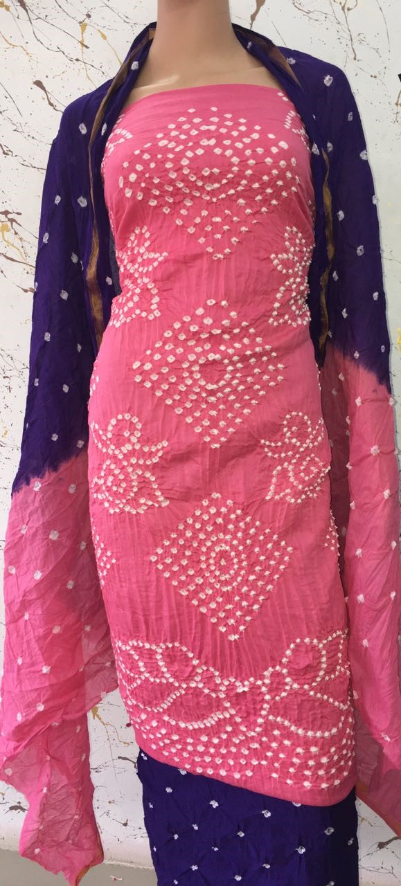 GLAZE COTTON FABRIC WITH BANDHEJ DRESS MATERIAL