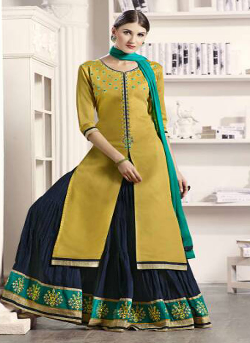 NEW STYLE BEAUTIFUL DESIGNER WEAR UNSTITCHED TOP WITH STITCHED BOTTOM 